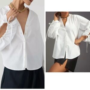 Anthropologie | Pilcro | White Button-Down Shirt / Drawstring Sleeve | Size XL
